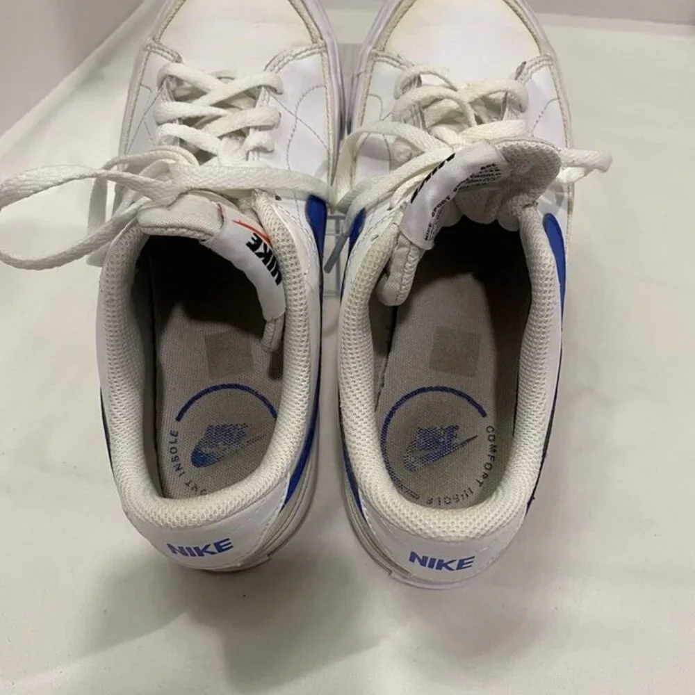 Nike Court Legacy Low White Royal Blue Leather Sneakers Youth 4.5Y